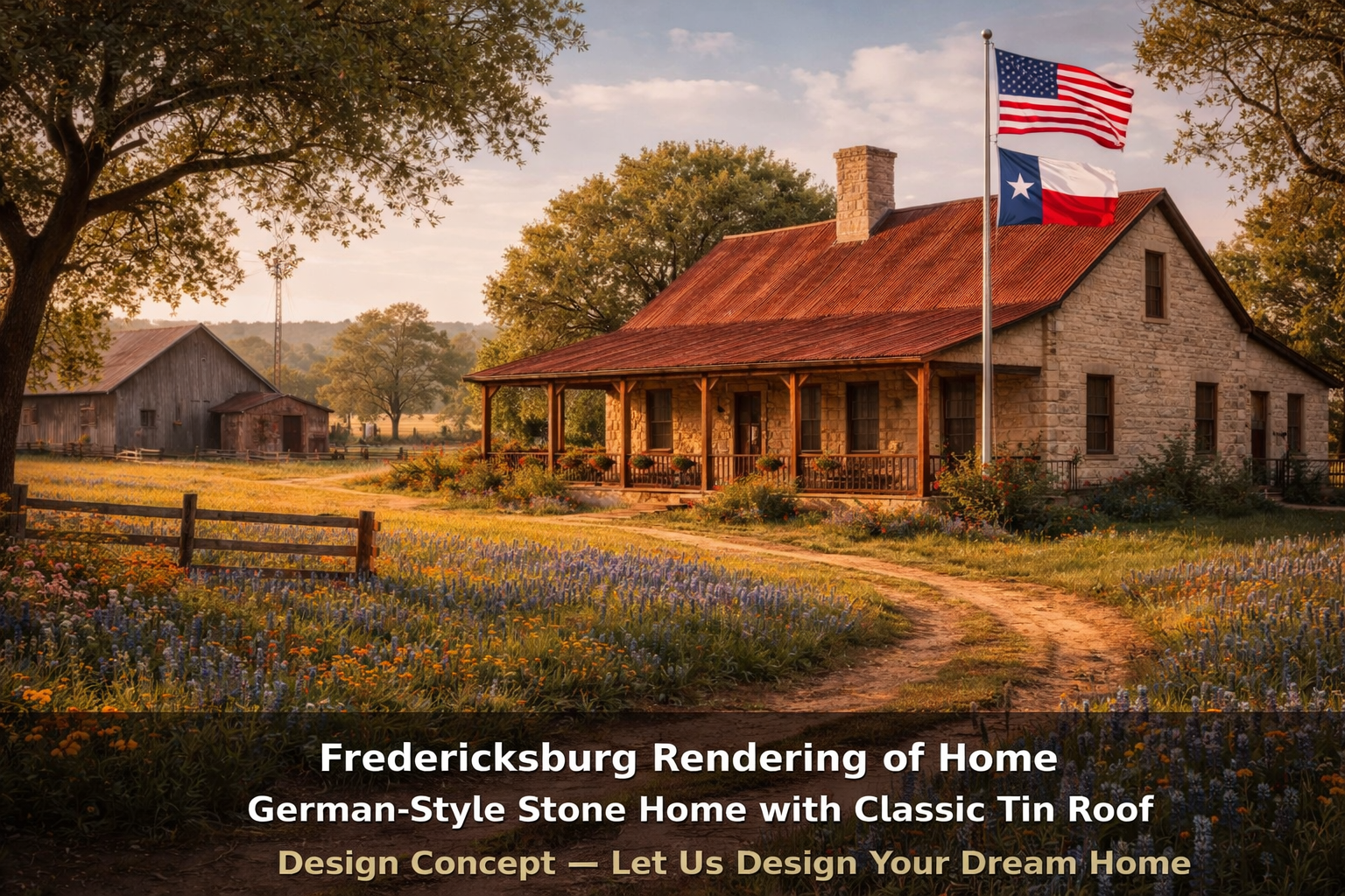 Custom Home Design Fredericksburg - German-Style Stone Home with Tin Roof by Riverside Home Designs