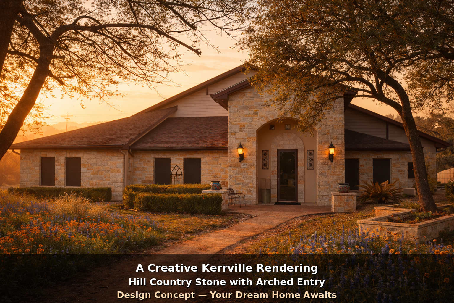 Custom Home Design Kerrville - Hill Country Stone Ranch Concept by Riverside Home Designs