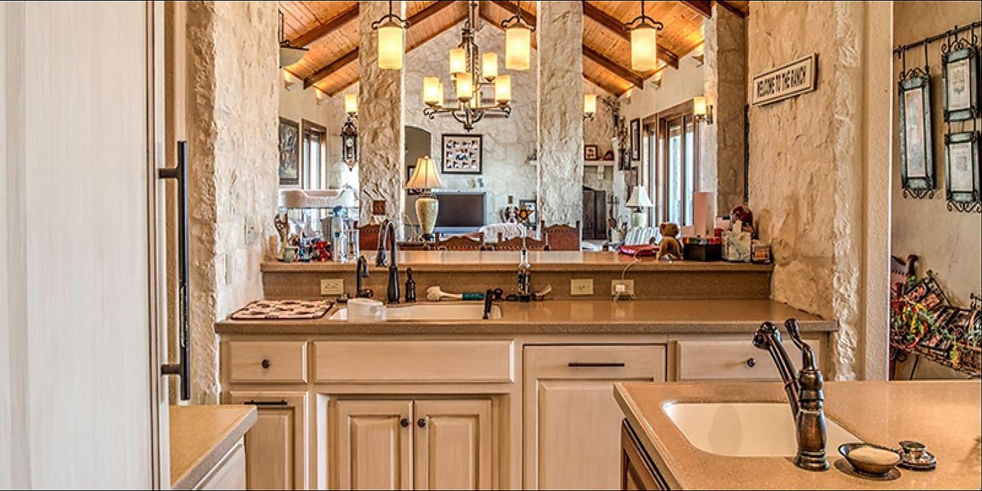 Open Kitchen Great Room Design - Stone Accents Custom Home Kerrville